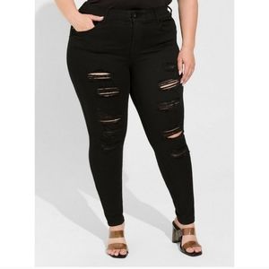 Torrid Sky High Skinny Premium Stretch High-Rise Destructed Jean - Black